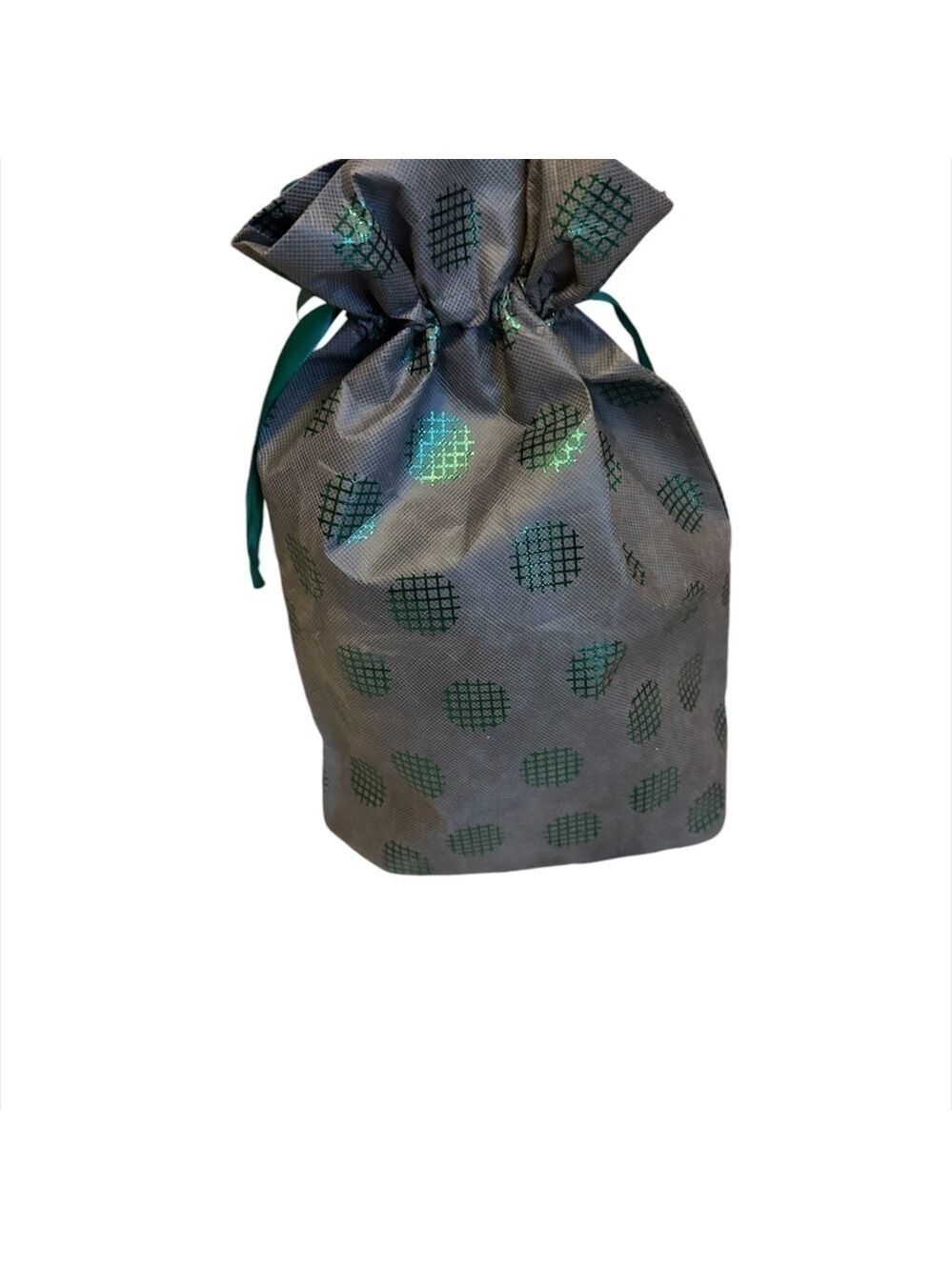 Gift Bag Large Gray Green Polka Dots Ribbon Tie - Picture 4 of 4